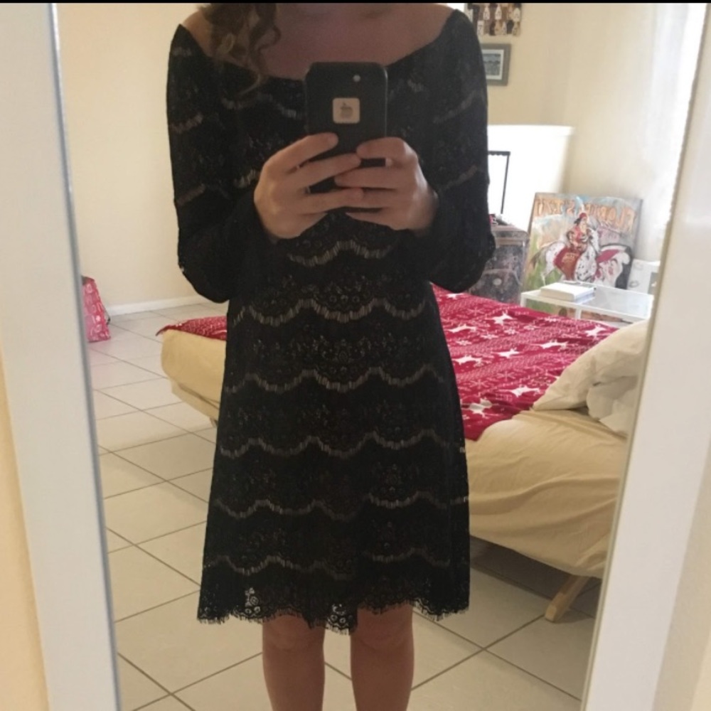 Off the shoulder black lace dress